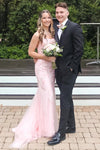 Pink Straps Mermaid Long Prom Dress with Appliques