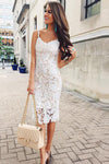 Straps Lace and Mesh Knee Length White Party Dress