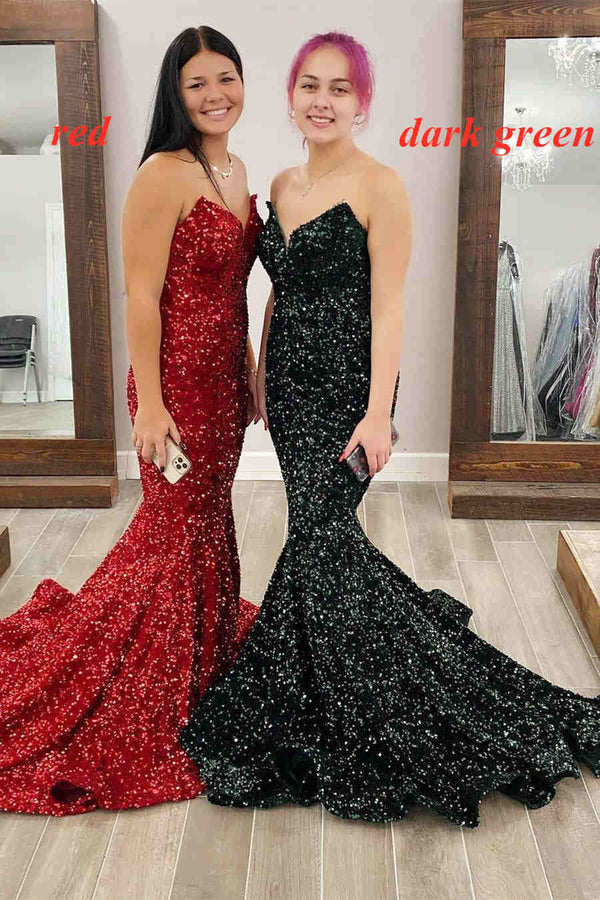 Sweetheart Gold Sequins Mermaid Long Formal Dress