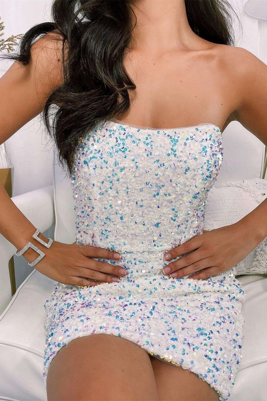 Glitter White Sequined Short Homecoming Dress FancyVestido Glitter White Sequined Short Homecoming Dress FancyVestido