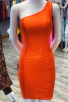 Simple One Shoulder Orange Short Homecoming Dress