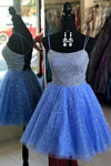 Sparkle Blue Straps Short Homecoming Dress