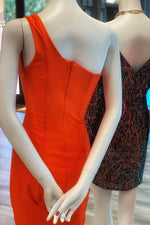 Simple One Shoulder Orange Short Homecoming Dress