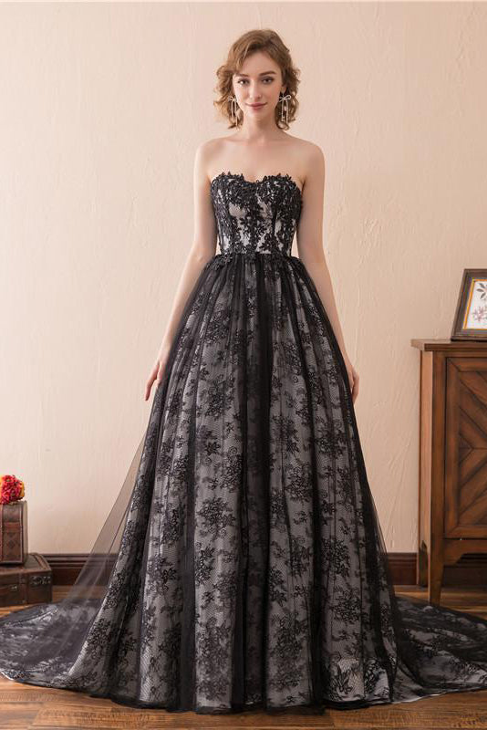 knee length dresses for ladies Elegant Black and Silver Lace Long Prom Dress, A-Line Square Neck Part