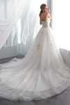 Long Lace-Up A-line Strapless Ivory Wedding Dress with Gold Appliques