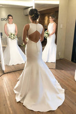 Minimalist Long Scoop Mermaid Ivory Wedding Dress with Cutout