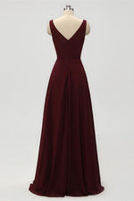 A-Line Double V-Neck Burgundy Bridesmaid Dress