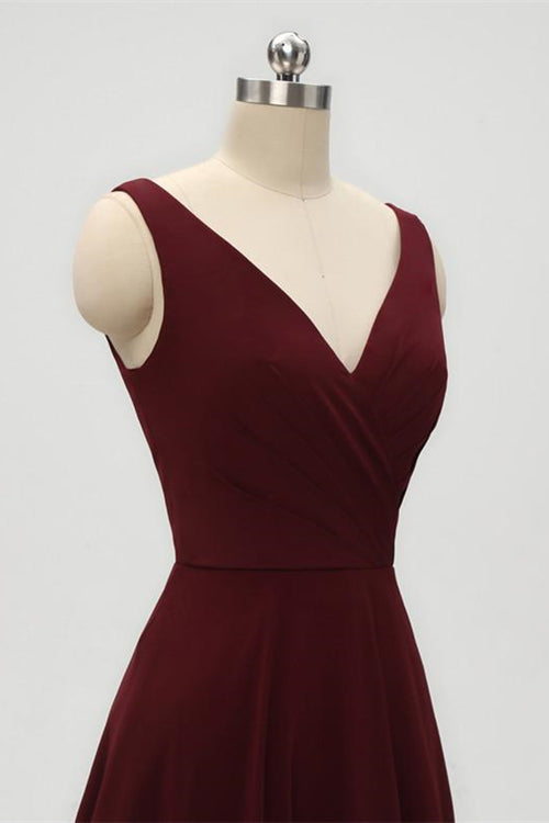 A-Line Double V-Neck Burgundy Bridesmaid Dress