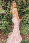 Elegant Strapless Pink Lace Prom Dress with Side Slit