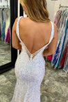 Glitter V-Neck Backless Sequins Long Mermaid Prom Dress