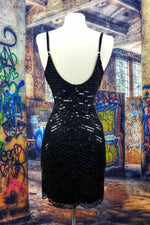 Halter Tight Black Sequined Short Homecoming Dress