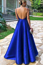 Elegant Spaghetti Straps Royal Blue Satin Prom Dress
