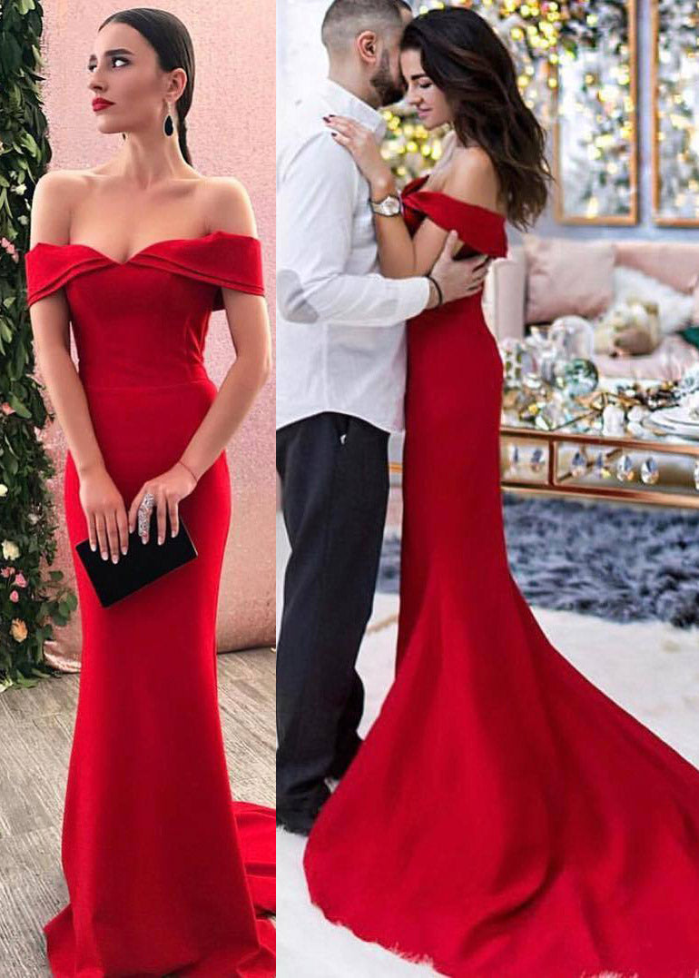 Gorgeous Mermaid Red Evening Dress with Off Shoulder