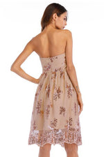 Strapless Floral Sequins Rose Gold Short Party Dress