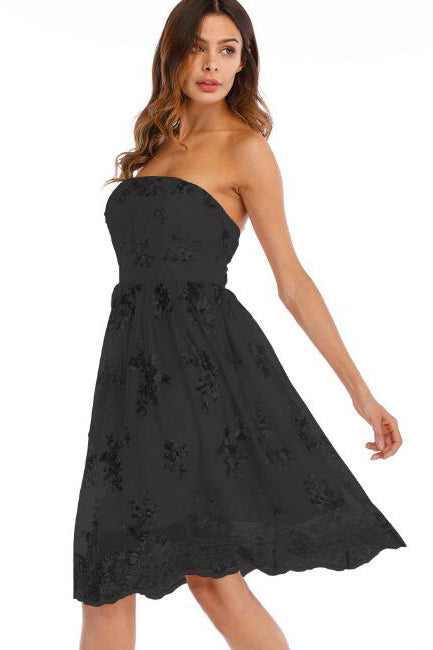 Strapless Floral Sequins Rose Gold Short Party Dress