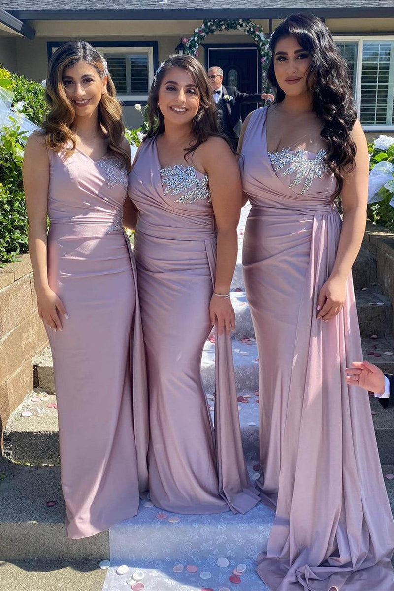 One Shoulder Beaded Long Bridesmaid Dress