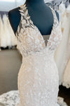 Halter Appliqued Ivory Mermaid Lace Wedding Dress