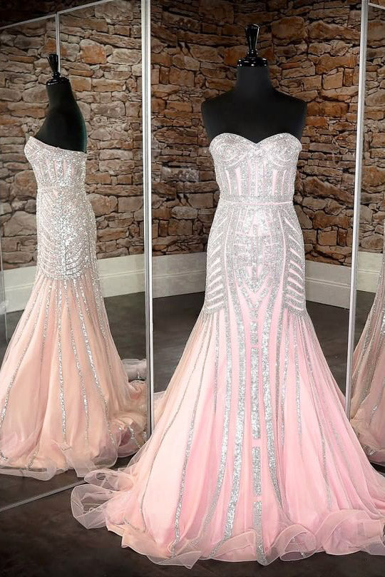 Mermaid Sweetheart Pink and Silver Prom Dress