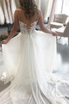 Boho Long Spaghetti Strap A-line White Beach Wedding Dress