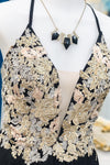 Halter Appliqued Top Black Chiffon Homecoming Dress