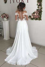 Princess Long Sleeves A-line Off Shoulder White Wedding Dress with Lace