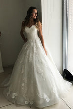 Princess Long Strapless A-line White Wedding Dress with Lace