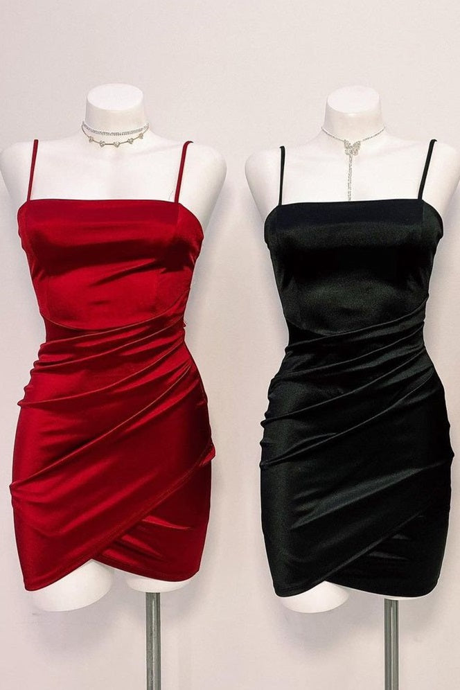Simple Pleated Red Short Homecoming Dress with Straps FancyVestido Simple Pleated Red Short Homecoming Dress with Straps FancyVestido