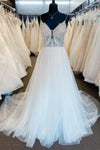 White A-Line Wedding Dress with Sheer Lace Bodice