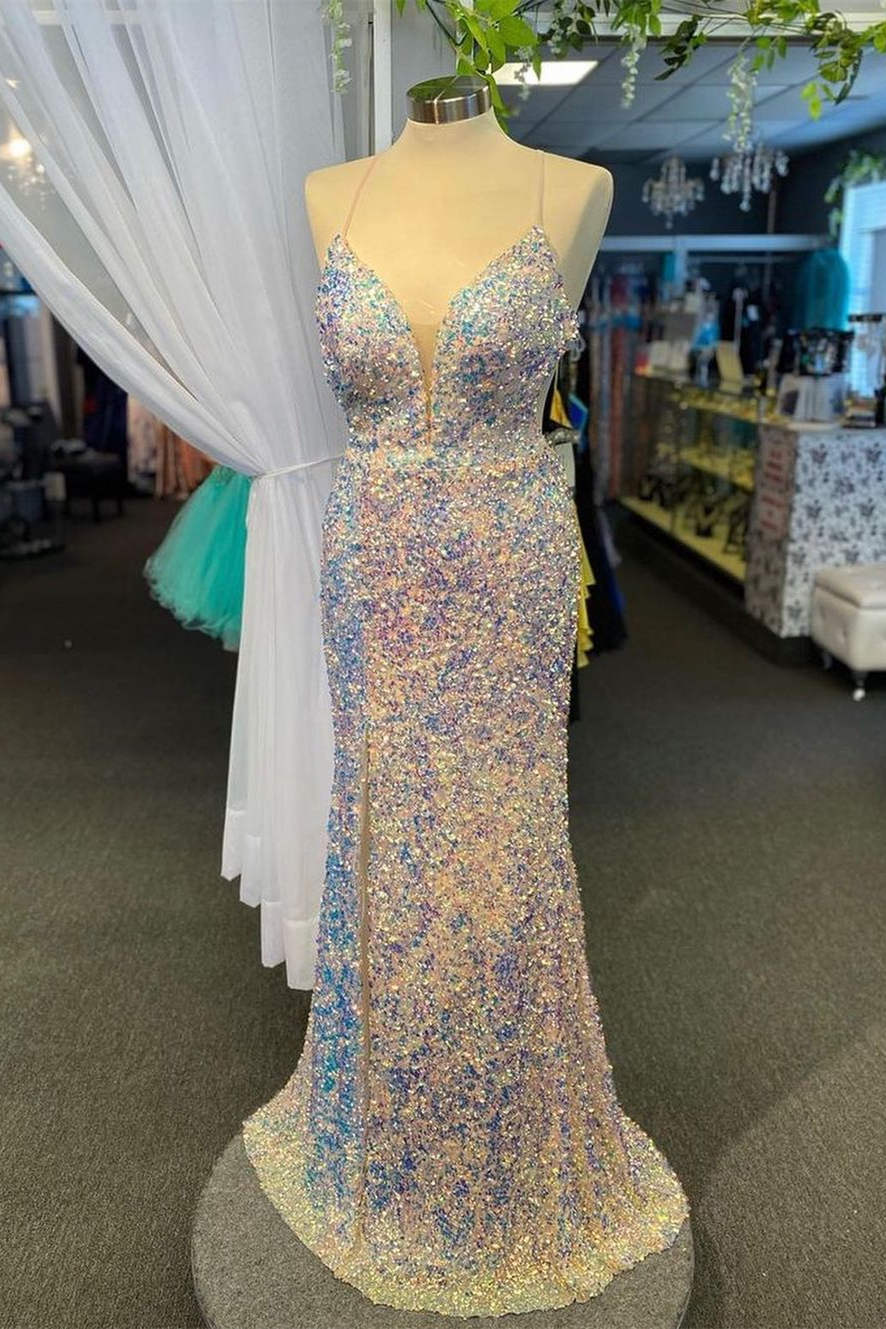 open lace back dress Off Shoulders Tight Fit Gold Sequin Prom Dress