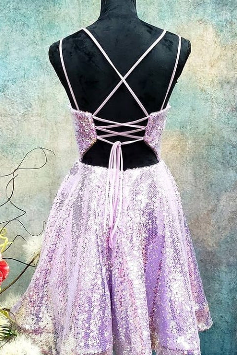 Cute Lavender Sequins A-Line Short Party Dress