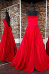 Simple Spaghetti Straps Long Red Prom Dress with Lace up Back