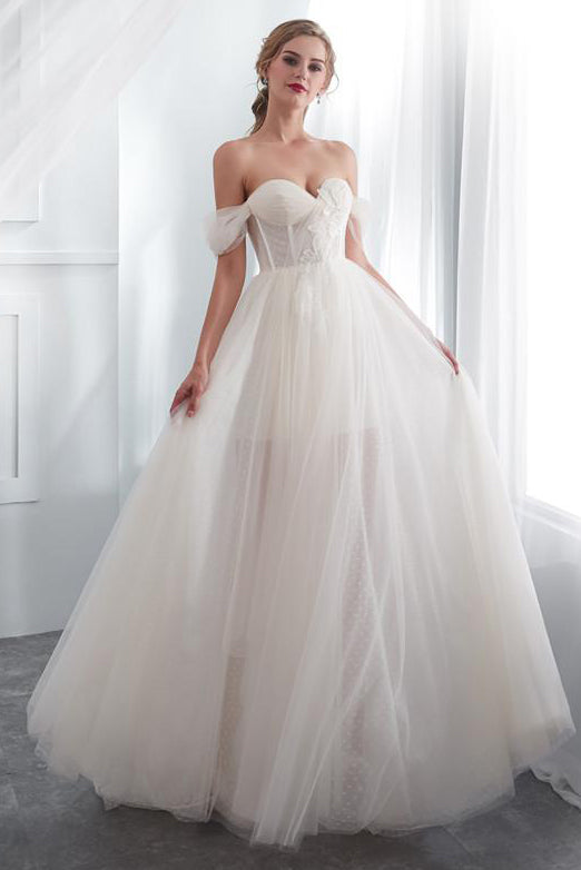 strapless open back dress Princess Long Off Shoulder A-line Ivory Wedding Dress – FancyVestido