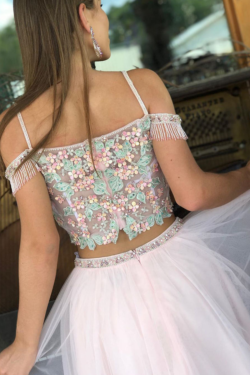 Two Piece Floral Homecoming Dress with Tassel