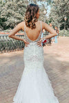 Plunging V-Neck White Beaded Long Prom Dress