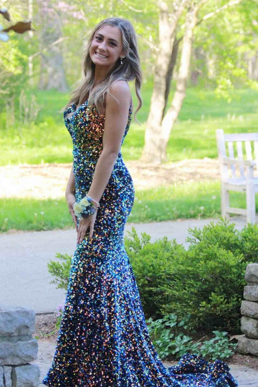 Glitter Navy Blue Sequined Mermaid Prom Dress FancyVestido Glitter Navy Blue Sequined Mermaid Prom Dress FancyVestido