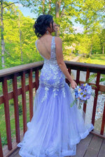 Elegant Lavender Appliqued Mermaid Long Prom Dress