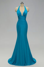 Sexy Mermaid Backless Blue Bridesmaid Dress with Tie Back