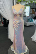 Glitter Pleated Mermaid Long Prom Dress with Slit