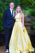 Two Piece High Neck Long Daffodil Prom Dress