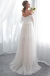 Long Lace-Up Off Shoulder A-line Ivory Wedding Dress