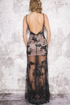 See-Through Spaghetti Straps Long Black Party Dress