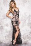 See-Through Spaghetti Straps Long Black Party Dress