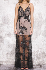 See-Through Spaghetti Straps Long Black Party Dress