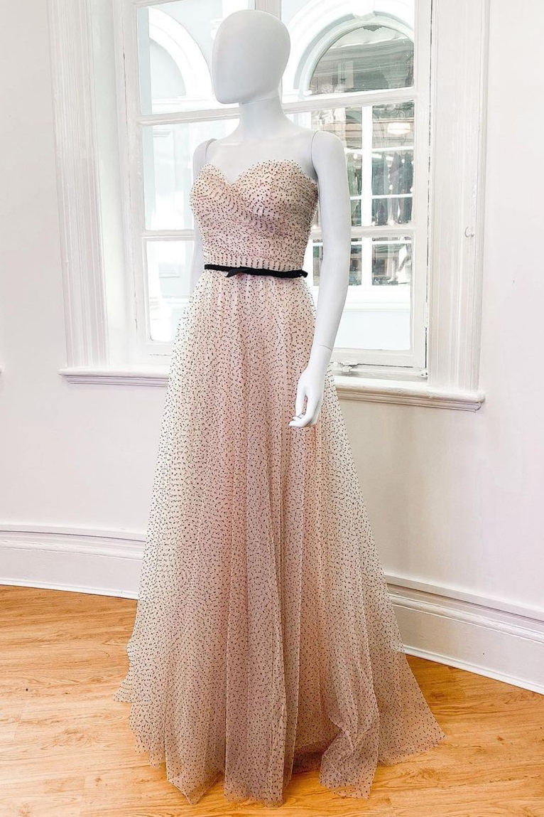 Sweetheart Pink Long Prom Dress with Belt