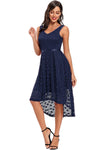 V-Neck Navy Blue Lace Long Party Dress with Sash