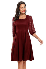 Square Neck Navy Blue Short Party Dress with Long Sleeves