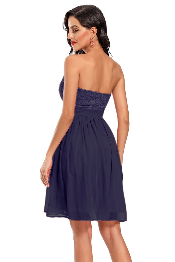 A-Line Strapless Pink Short Party Dress with Lace Top
