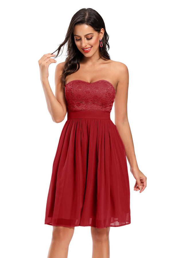 A-Line Strapless Pink Short Party Dress with Lace Top