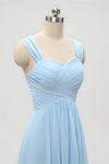 A-Line Empire Waist Light Blue Long Bridesmaid Dress