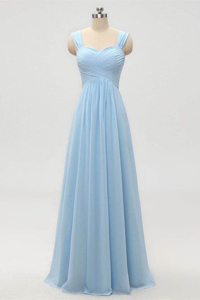 A-Line Empire Waist Light Blue Long Bridesmaid Dress